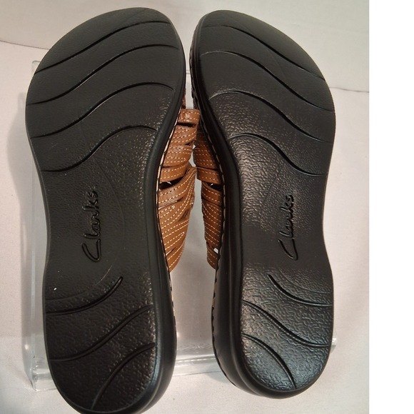 Clarks Collection Ultimate Comfort Brown Leather Woven Slide Sandals Women's 8 - Picture 7 of 8